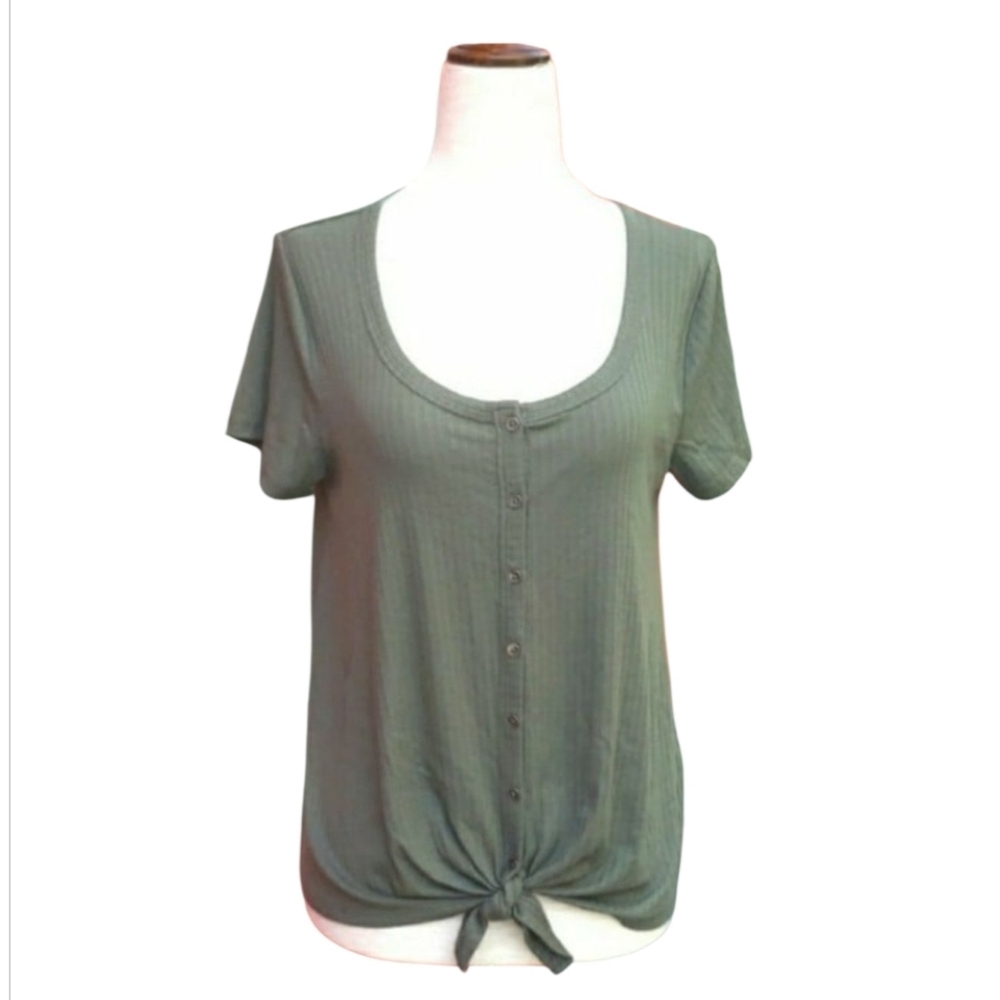 HOLLISTER Olive Green Tie knot Short Sleeve Shirt Size Small